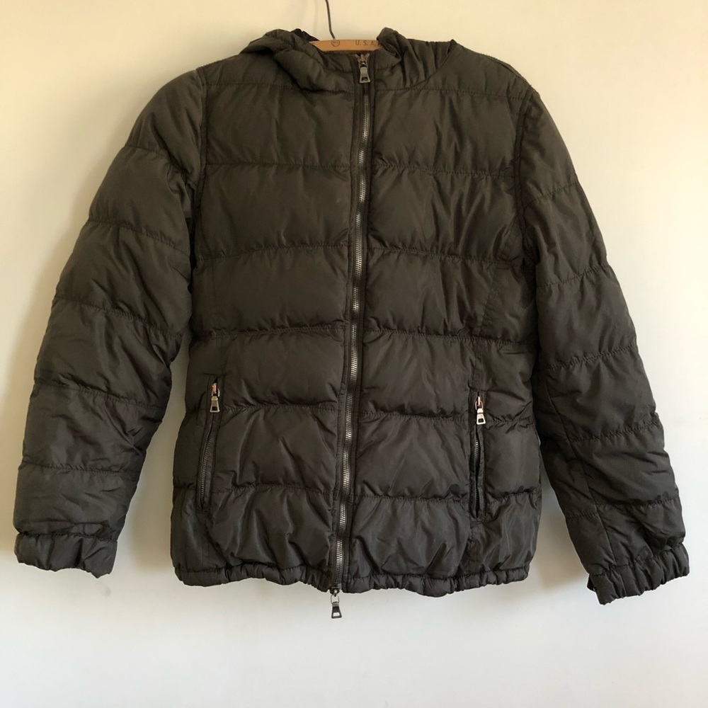 Prada Puffer Jacket Down Zipper Hood Army Green US Medium 8